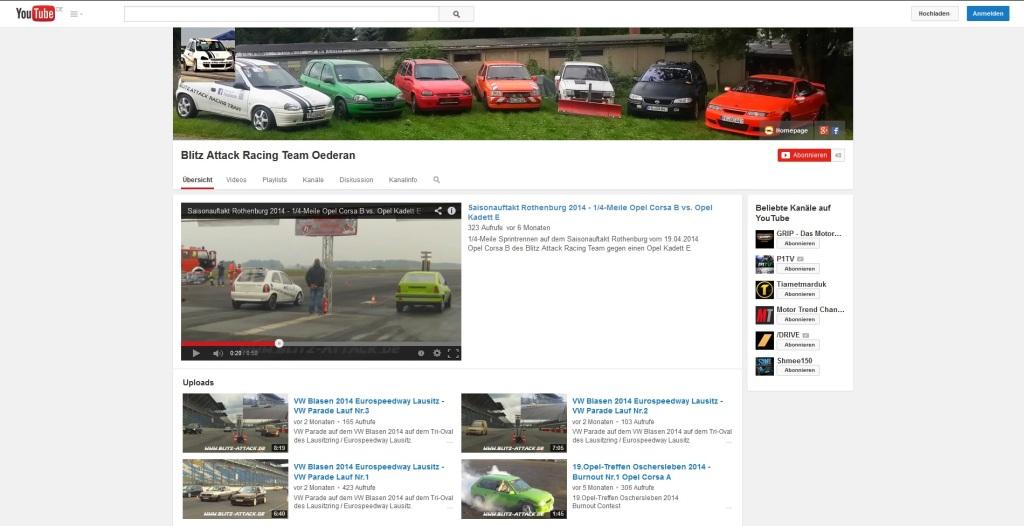 Youtube Channel des Blitz Attack Racing Team Oederan